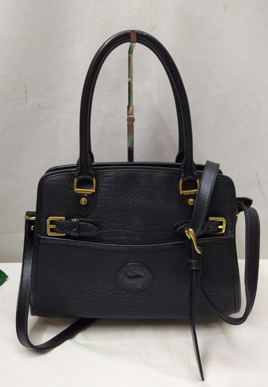 Doney & Bourke Black Leather Double Handles Zipper Satchel Bag - VTG